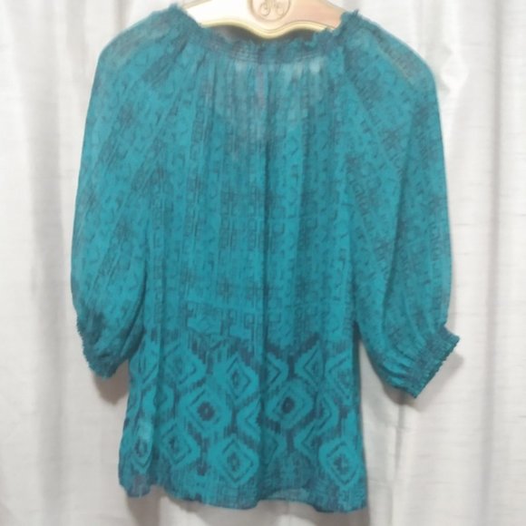Eight Sixty Teal Sheer Blouse PL - Picture 2 of 8